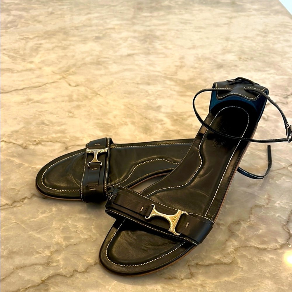 Tods Black Ankle strap flat sandals size 8